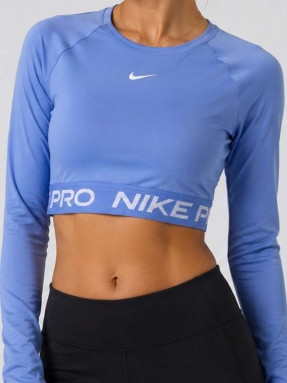 NWT Nike Pro Dri-FIT Long Sleeve Crop Top Women’s Medium Blue Training Shirt